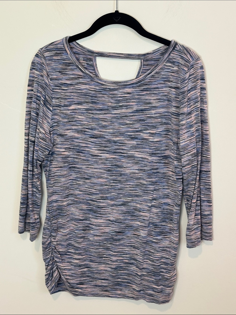 T by Talbots Purple, Blue Striped Ruched Active Top Size Medium